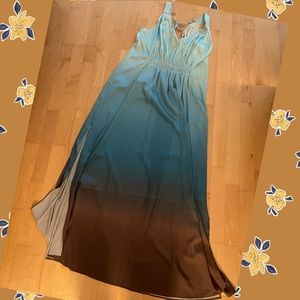 White House / Black Market Maxi Dress Silk Ombré Blue & Brown Size L
